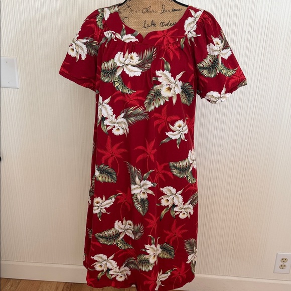 Ky'S Dresses & Skirts - Vintage KY’S Red Floral Midi Dress/moo Moo with White Bloom Print Made in Hawaii